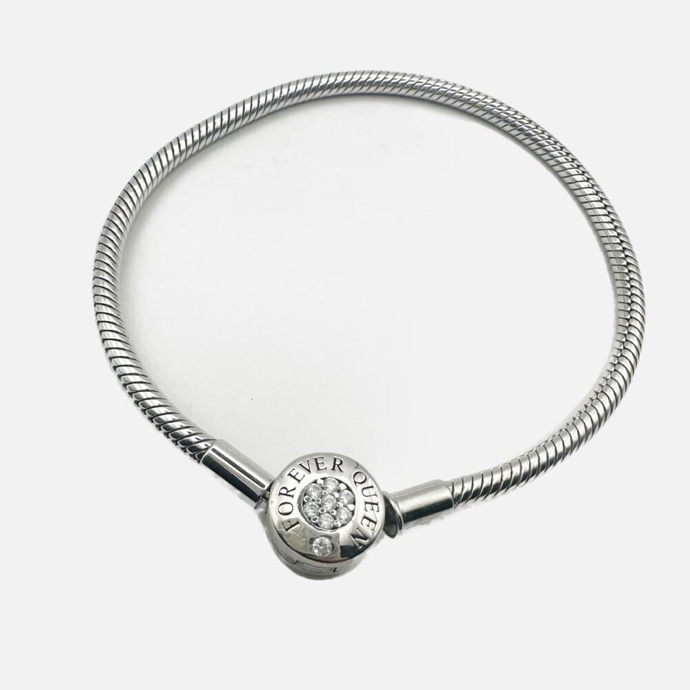 Forever Queen Charm Bracelet Snake Chain Minimalist Jewelry Sterling Silver